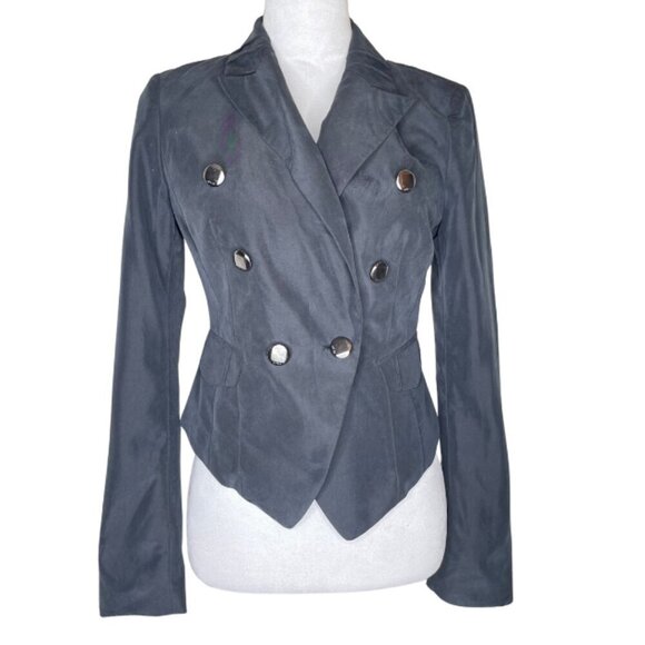 Guess Women's Artisian Blazer Black Pin Stripe Metallic Buttons Size 4 - Picture 1 of 9